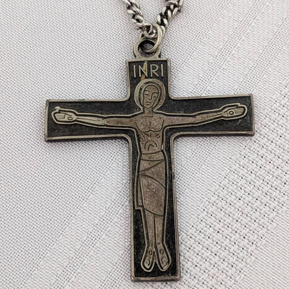 Cross Necklace Christian Cursillo Crucifix Antaya Silver 24 Inch Chain Vintage